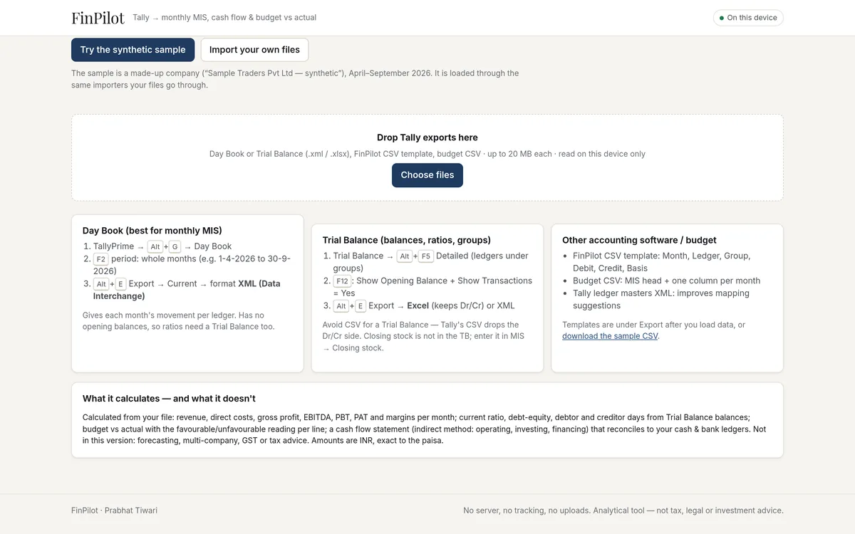 FinPilot, screen 2