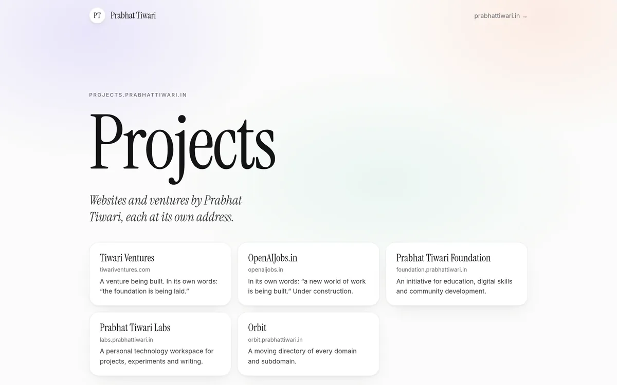 Projects, screen 1