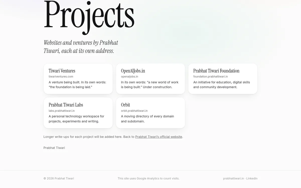 Projects, screen 2